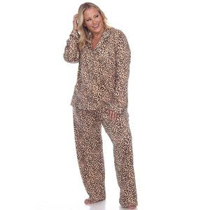 Womens Plus Size Long Sleeve Pajama Set Cheetah Multi Size 3686